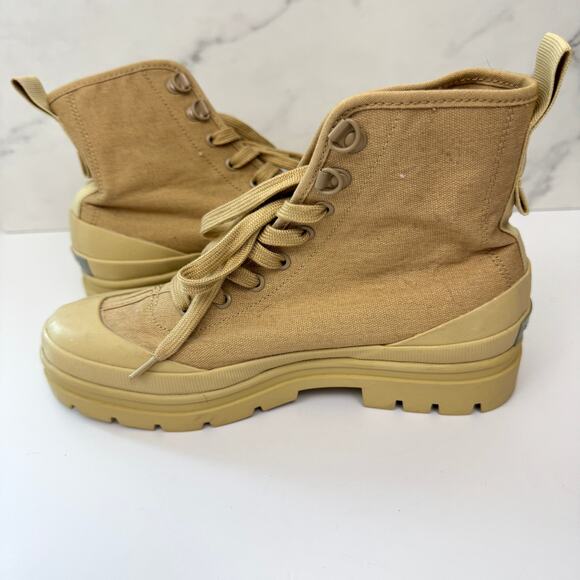 Everlane Women Canvas Utility Lug Boots Size 7.5 100% Organic Cotton Neutral Tan - Picture 4 of 10
